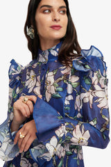 floral print Butterfly Sleeve maxi Dress - Midnight blue