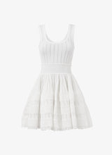 ribbed pointelle knit mini dress in white