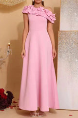 cynthia Flower Slanted Collar maxi Dress in pink