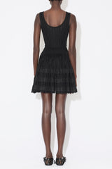 ribbed pointelle knit mini dress in black