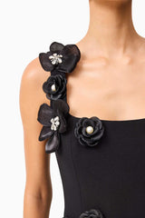 sabrina 3d flower Midi Dress in Black