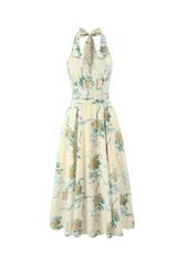 deirdre Floral Print Deep V Neck Midi Dress in yellow
