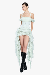 elva halter three-dimensional flower irregular tassel mini dress in mint