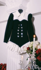 DIAMOND SPLICED COLOR LAPEL TEMPERAMENT RUFFLES DRESS