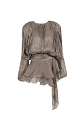 hermosa Balloon Sleeve Ruch Ruffle Mini Dress In Brown