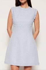Tweed sleeveless mini dress in blue