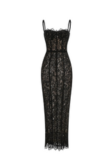 freda Lace Corset maxi Dress in black