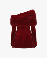 daphne long sleeve fur Velvet mini Dress in red