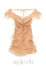 SABRINA RUFFLE LAYERS STRAPLESS MINI DRESS IN CORAL