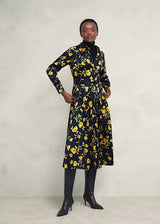 sophia floral shirt midi dress in navy yellow