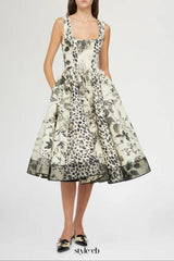 maggie Leopard print pleated midi dress