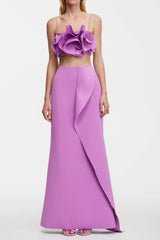 Irregular ruffle fishtail skirt in purple