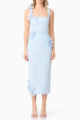 sabrina 3d flower Midi Dress in Blue