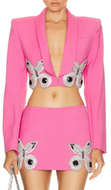 EMBELLISHED BUTTERFLY CROPPED BLAZER IN PINK