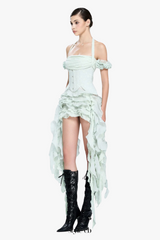 elva halter three-dimensional flower irregular tassel mini dress in mint