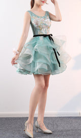 ANEKO FLOWER SEQUIN MINI DRESS IN GREEN