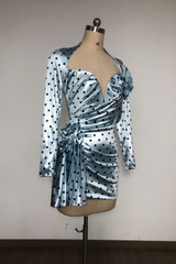 jenny Polka Dots Satin Mini Dress in Blue