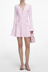 xylia Pink Pearl Trim v-neck Knit Mini Dress