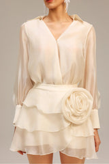 anna Wrap V-Neck Organza Shirt mini dress in apricot