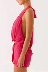 rose red Beach Halter Neck Mini Dress