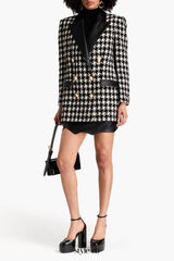 novia black Double-breasted houndstooth wool-blend tweed blazer