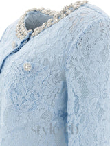 carol lace embellished top in blue
