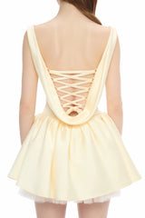 bernice backless pleated puffy Mini Dress - Champagne