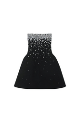 CRYSTAL BEADING STRAPLESS MINI DRESS IN BLACK