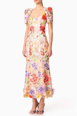 trista multicolor Square Neck backless Mesh Embroidered Fishtail maxi Dress