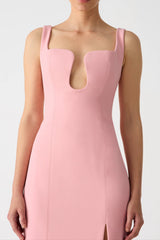 slit bonded crepe gown in pink