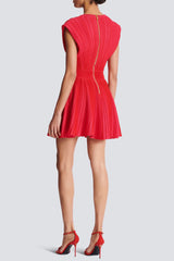 v-neck sleeveless flared knit mini dress in red
