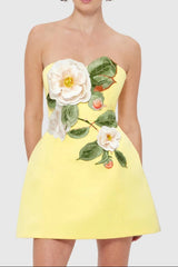 suzanne Appliqué Floral Bustier Mini Dress in yellow
