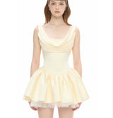 bernice backless pleated puffy Mini Dress - Champagne