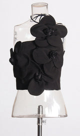 WHITE ANDIA FLOWER EMBELLISHED CROP TOP