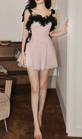 Doman Pink Mesh Embellished One-Piece Swimsuit