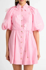 elvira 3D-Petal Belted Mini Shirt Dress in Pink