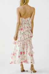 Floral Ruffle Tiered Maxi Dress - Pink & Ivory
