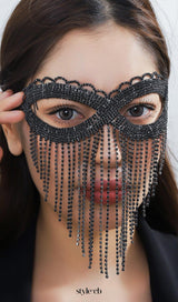 Dascha Black Rhinestone Tassel Mask