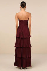 Strapless Tiered Maxi Dress in Plum Purple