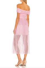 lace cutout strapless midi dress in lilac