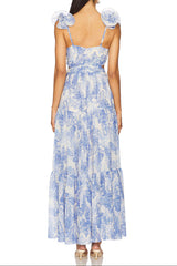 v -neck floral print cutout maxi dress in blue