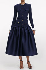 jane Navy Knit Taffeta Midi Dress