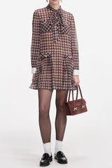 frances Brown Check Chiffon Mini Dress