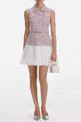 olivia Pink Boucle Chiffon Mini Dress