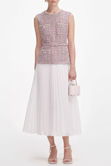 aditi Pink Boucle Chiffon Midi Dress