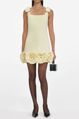 ophelia Yellow Crepe 3D Flower Mini Dress