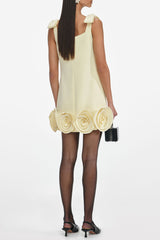 ophelia Yellow Crepe 3D Flower Mini Dress