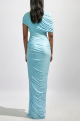 Aakifa Asymmetric Draped Maxi Dress in Baby blue