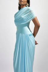 Aakifa Asymmetric Draped Maxi Dress in Baby blue