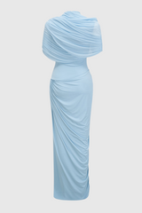 Aakifa Asymmetric Draped Maxi Dress in Baby blue